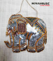 ဆင်ရုပ်ကြိုးတပ်အလှဆင်ချိတ် (Gold Embroidery Hanging Ornament) (L-7"xW-6.5"). 