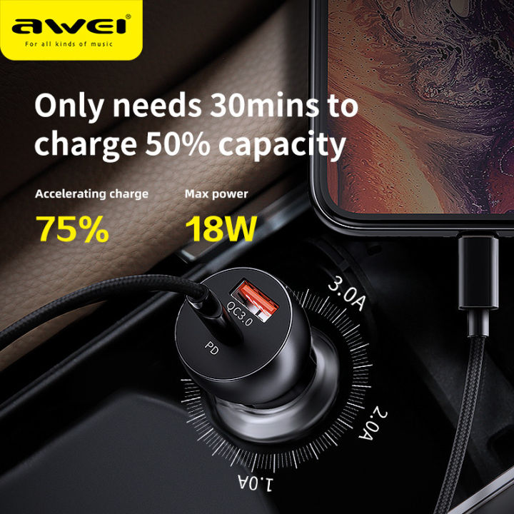 (Preorder)%20Awei%20C-825/C-822%2018W%20Mini%20Car%20Charger,%20PD%20QC%203.0,%202%20USB-A/Type-C%20Ports,%20Alcomm%20Quick%20Charge,%20iPhone%2012,%20Xiaomi,%20Huawei,%20Universal%20Devices%20-%20Image%202