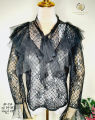 ဇာအပါးအပေါ်ထပ်အမျိုးသမီးဝတ် ပွဲတက် black lace blouse top AyeyarMark. 
