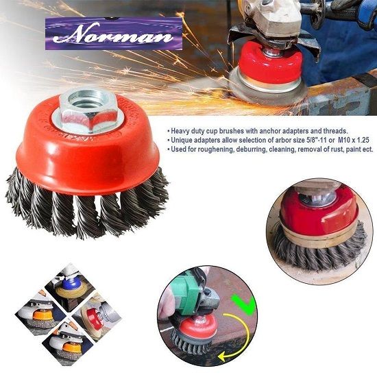 3inch Wire Knotted Cup Brush for Cleaning Metals , rush , connectable with Grinder and Rotary Hammer machine