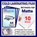 Cold Laminating Self Adhesive Film  A4 Matte  10 Sheet  Photo Protect Waterproof Plastic Film  Photo Top Sticker Sheet Transparent Surface. 