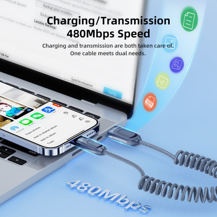 (Preorder)%C2%A0%20Toocki%20Retractable%20Spring%20USB%20Data%20Cable%20LOS%20Fast%20Charging%20USB%20Cable%201.8m%20LED%20Indicator%20Light%20for%20Samsung%20Xiaomi%20Huawei%20-%20Image%206