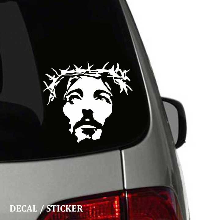Jesus Face Crown Of Thorns - Laptop, Wall, Car Sticker Decal - HMC027-White