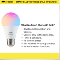 Crabtek Wi-fi & BT Smart Led Bulb 9W Beacon RGB CCT Dimming Bulb Color Changing Music Sync Voice Control. 