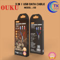 (Preorder) OUKU X8 3in1 charging cable, mobile phone charging, fast charging 5A, braided cable, 3 heads, for iOS/Micro/Type C ဖုန်းအားသွင်းကြိုး. 