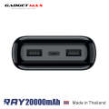 GADGET MAX 20000mAh(Black) NEW RAY(Made in Thailand)POWER BANK, 20000mAh (5V/2.0A)(OUTPUT-2USB/INPUT-MICRO/TYPE-C), 20000 mAh Power Bank. 