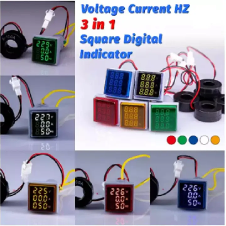 3 In 1 AC 60~500V Digital Voltmeter Ammeter HZ Hertz Frequency Meter Current Voltage Indicator Tester Amp Signal Light Led 22mm I3794312374