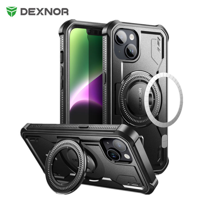 (Preorder) Dexnor Case for iPhone 14 13, Compatible with Built-in MagSafe Screen Protector and Full-Body Rugged Bumper Protective Case with Kickstand ဖုန်းကာဗာ