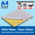 Color Paper Sticker | White Matte | Label A4 Paper Sticker | Laser, Inkjet, Copier A4 Printable Labels Sticker. 