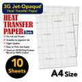 Inkjet Heat Transfer Paper  10 Sheets A4 Size  3G Jet Opaque Transfer Paper  Dark Transfer Heat Transfer Paper  Thermal Transfer Paper  Iron Clothes Stickers. 