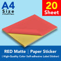 Color Paper Sticker | Red Matte | Label A4 Paper Sticker | Laser, Inkjet, Copier A4 Printable Labels Sticker. 