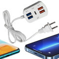 4 Port USB + PD Fast Charger with Power Cord for Universal Mobile Phone. 