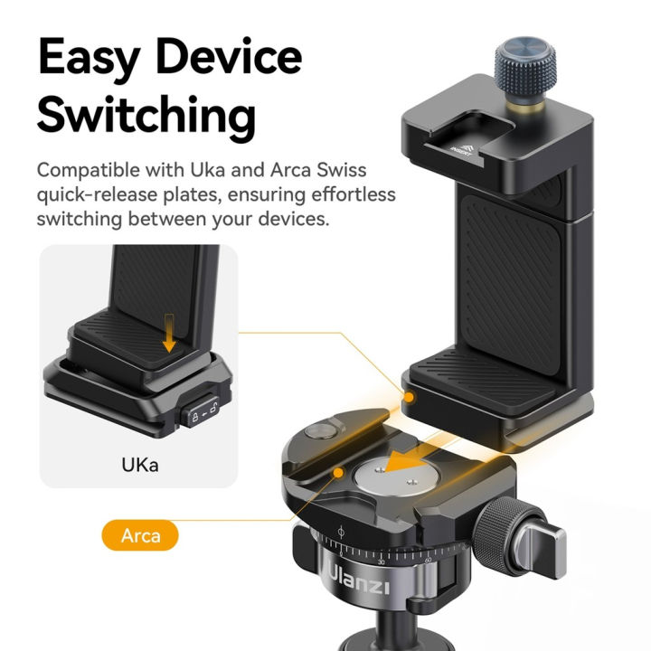 (Preorder)%20Ulanzi%20MA33%20Arca%20Swiss%20Phone%20Mount%20Quick%20Release%20Phone%20Holder%20with%20Cold%20Shoe%20Slot%20and%201/4%20Thread%20Built-in%20-%20Image%205