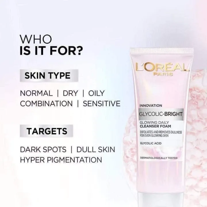 L'OREAL%20Glycolic-Bright%20%20Glowing%20Daily%20Cleanser%20Foam%20%20(100ml)%20-%20Image%202
