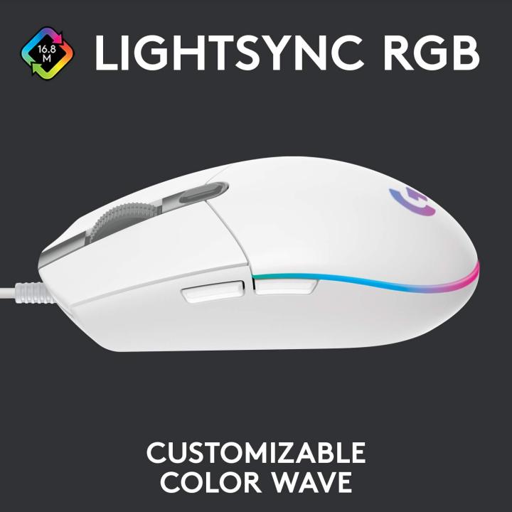 Logitech%20G102%20Light%20Sync%20Gaming%20Wired%20Mouse%20with%20Customizable%20RGB%20Lighting,%206%20Programmable%20Buttons,%20Gaming%20Grade%20Sensor,%208K%20DPI%20Tracking,16.8mn%20Color,%20Light%20Weight%20-%20White%20-%20Image%203