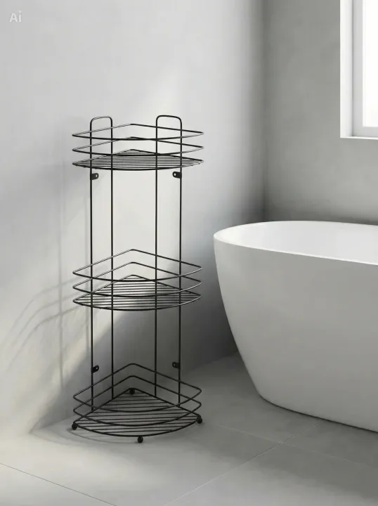 3-Tier Bathroom Corner Rack Organizer – Metal Storage Shelf for Shower ...