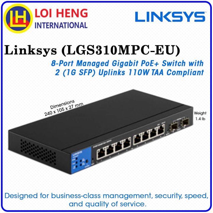Lynsys Router 8 Port Linksys 8-Port Managed Gigabit PoE+ Switch (LGS310MPC-EU) | Shop.com.mm