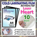 Cold Laminating Self Adhesive Film | A4 Heart | 10 Sheet | Photo Protect Waterproof Plastic Film | Photo Top Sticker Sheet Transparent Surface. 