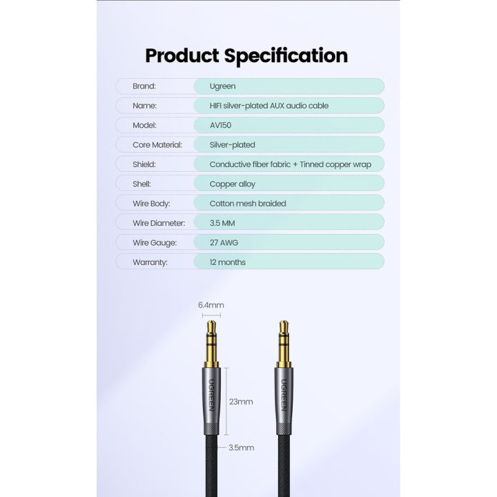 (Preorder)%20UGREEN%20HiFi%20AUX%20Cable%203.5mm%20Speaker%20Audio%20Cable%20For%20Guitar%20Silver%20Plated%20Braided%20Auxiliary%20Cable%20Car%20Headphone%20-%20Image%208