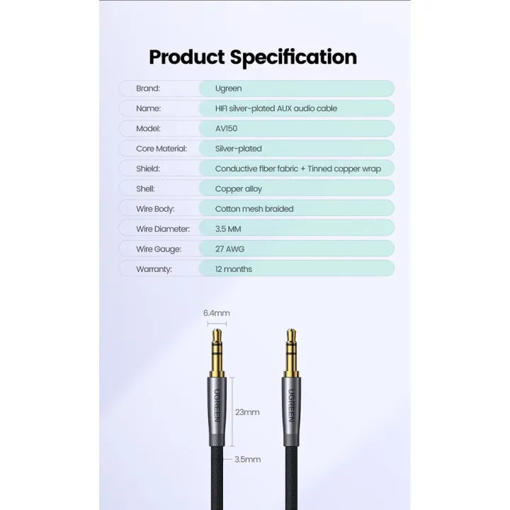 (Preorder)%20UGREEN%20HiFi%20AUX%20Cable%203.5mm%20Speaker%20Audio%20Cable%20For%20Guitar%20Silver%20Plated%20Braided%20Auxiliary%20Cable%20Car%20Headphone%20-%20Image%208