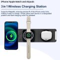 Tech Infinite 3 in 1 Foldable Wireless Charger Pad for iPhone Watch Earphone 15W Fast Charging for Airpods Magnetic Attached Safe Charging Wireless Charger Stand Foldable Magnetic Charger Dock Wireless Fast Charging Station for iPhone Watches Airpods. 