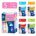 Ponpon Baby Pull Up Pants Baby Diaper Pants Disposable (M 11Pcs) 7kg-10kg. 