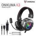 ONIKUMA K3 Stereo Gaming Headset Over-Ear Headphones with Mic, Soft Breathing Earmuffs, LED Light, Mute &Volume Control. 