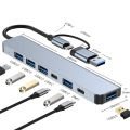 USB3.0+Type-c docking station seven-in-one USB 3.0 hub. 