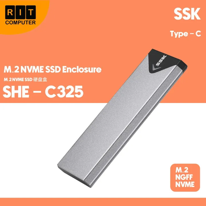 SSK Aluminum M.2 NVME SATA SSD Enclosure Adapter USB 3.2 Gen2 10 Gbps SHE-C325