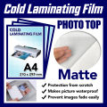 Cold Laminating Self Adhesive Film | A4 Matte | Photo Protect Waterproof Plastic Film | Photo Top Sticker Sheet Transparent Surface. 