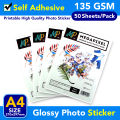 Glossy Photo Sticker | 135 g | Self-Adhesive Label Sticker | A4 Size 50 Sheets | Printer Photographic Paper for Inkjet Printers Office Supplies. 