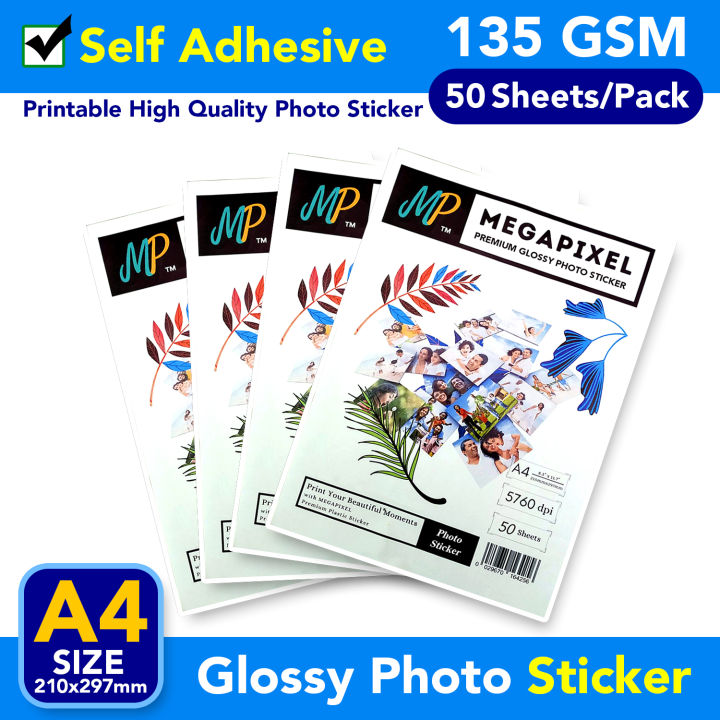 Glossy Photo Sticker | 135 g | Self-Adhesive Label Sticker | A4 Size 50 Sheets | Printer Photographic Paper for Inkjet Printers Office Supplies
