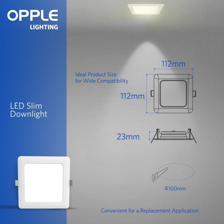OPPLE%20LED%20RC%20HPF%20ESII%20Square%20Downlight%206W%203000K%20Warmwhite%20(Recessed%20type)%20-%20Image%203
