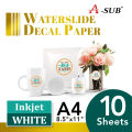 Waterslide Decal Paper for Inkjet Printers, ( White Base ) Water Slide Transfer Paper 8.5x11 in for DIY Tumbler, Mug, Glass Decals. 