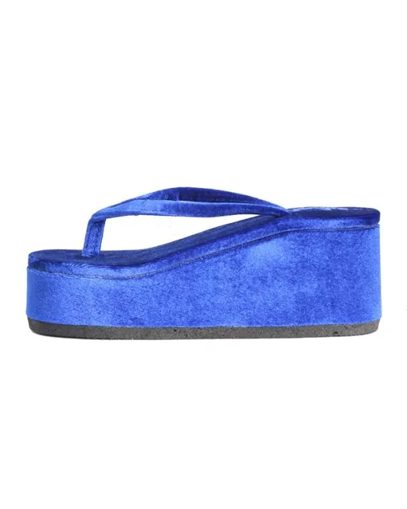 Thin Ya Nant Women's Myanmar Traditional Velvet Court-FlipFlop1/2 - Navy