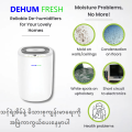 DEHUM FRESH | The Quietest Dehumidifier (36dBA) 12L/Day,180W, Up to 240sqft, 20 million Negative Ion. 