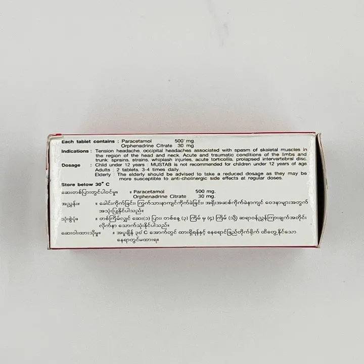 MUSTAB%20(1x10's)%20Paracetamol%20500mg,%20Orphenadrine%20Citrate%2030mg%20-%20Image%202
