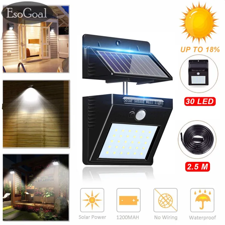 EsoGoal Outdoor Lighting Sensor Solar Wall light 30 LED Solar Lights with Separable Solar Panel Waterproof Solar Powered Motion Sensor Light Wireless Security Lights Outside Wall Lamp for Driveway Patio Garden Path