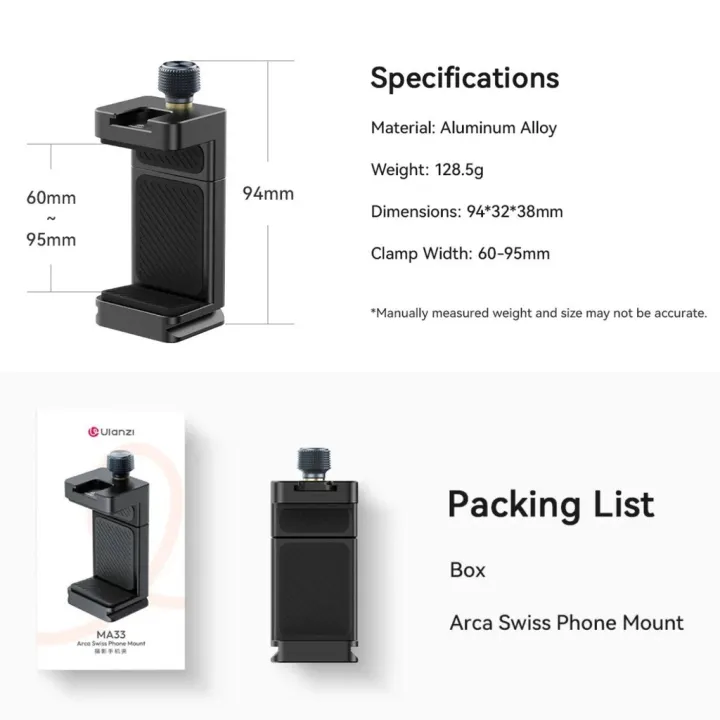 (Preorder)%20Ulanzi%20MA33%20Arca%20Swiss%20Phone%20Mount%20Quick%20Release%20Phone%20Holder%20with%20Cold%20Shoe%20Slot%20and%201/4%20Thread%20Built-in%20-%20Image%208