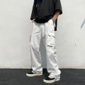 Yolen : Men's cargo pants with large pockets, loose solid color casual trousers men's work pants ဘောင်းဘီ. 