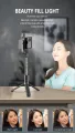 Tech Infinite Q03S Selfie Stick Tripod with Beauty Fill Light 760mm Wireless Remote BT 360 Rotation Phone Camera Aluminium Alloy Stand Holder Wireless Remote Selfie Stick BT Tripod 3 in 1 with LED Fill Light for Smartphone. 