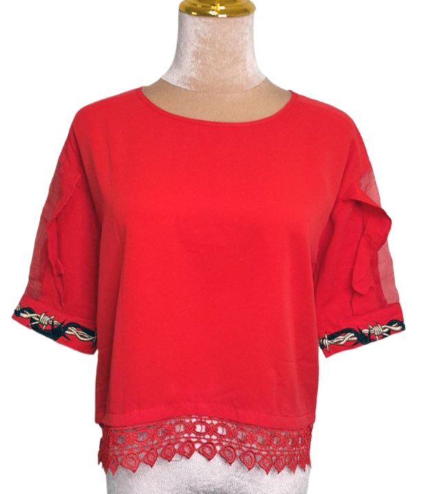 ချီပွန် ဘလောက်အင်္ကျီ အမျိုးသမီးဝတ် Chiffon Floral Blouse Women Wear Top AyeyarMark-Elegant Women's Wear