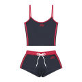 (Preorder) Women's red workout outfit, polyester, 2-piece set, camisole top + shorts, elastic waistband, drawstring, swimsuit #2447.. 