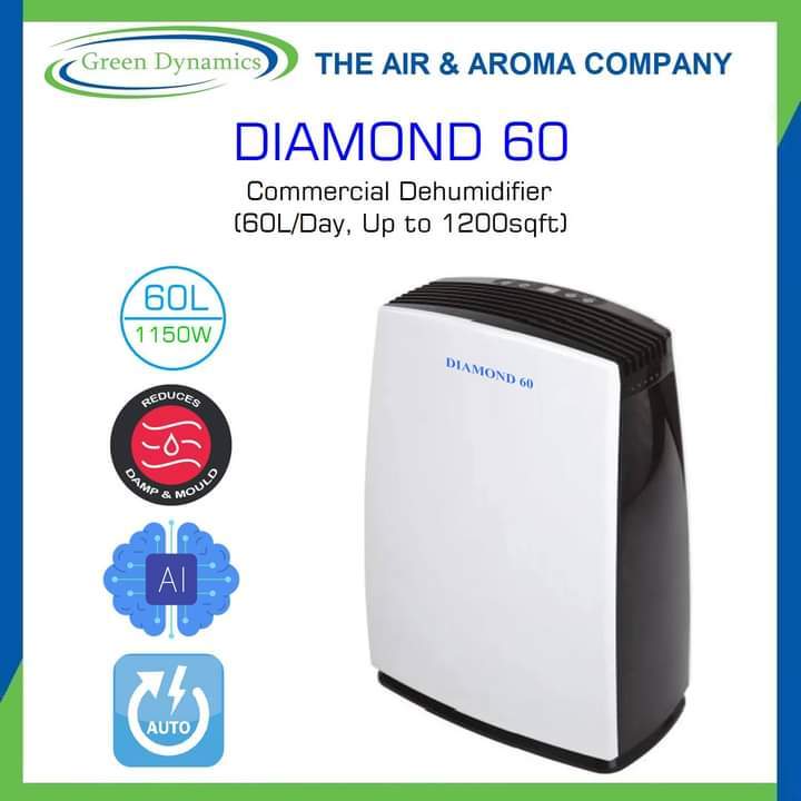 Diamond 60 | Commercial Dehumidifier 60L/Day, 1150W , Up to 1200sqft (330m³)