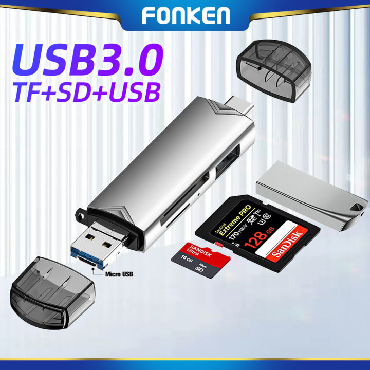 (Preorder)FONKEN 6 In 1 OTG Type C Card Reader SD Micro Type C To Usb USB Adapter Otg 3.0 TF Card USB Type C Card Reader Converter USB Flash Drive