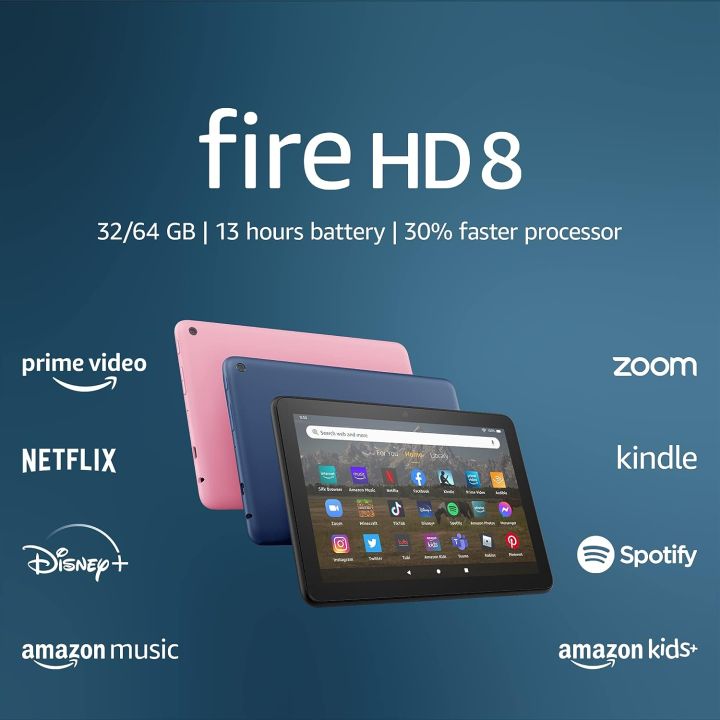 Amazon Fire HD 8 tablet, 8” HD Display, 32 GB, 30% faster processor, designed for portable entertainment