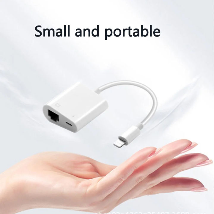 10/100Mbps Lightning to RJ45 Adapter 2 in 1 Ethernet LAN Network Adapter with Charge Port Compatible with IPhone/iPad/iPod Plug and Play