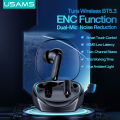 (Preorder) USAMS ENC Ture TWS Wireless Bluetooth 5.3 Earphones Dual-Mic Noise Reduction IPX6 Waterproof 60MS Low Latency for Mobile Games/Online Class Meeting Samrt Headset Touch Control. 