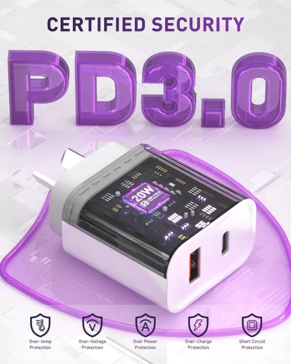 USB%20C%20Wall%20Charger%2020W%20Type%20C%20Fast%20Charger%20Block%20Plug%20Dual%20Port%20PD%20+%20QC3.0%20USBA%20Charging%20Brick%20Cube%20-%20Image%203