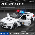 (Preorder) 	M8 BMW Car Model Alloy Police Car Toy Metal Birthday Gift For Children Light Sound Diecast Car Lovers Collection ကလေးကစားစရာအရုပ်ကား. 